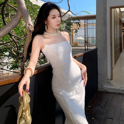 Spaghetti Strap Jacquard Open Back Maxi Mermaid Dress