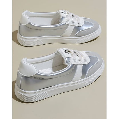 Color Block Lace-Up Faux Leather Sneakers