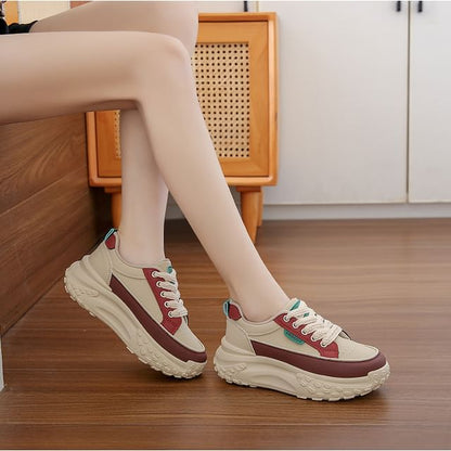 Platform Lace-Up Faux Leather Sneakers