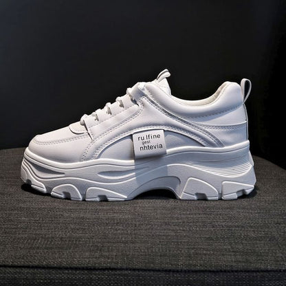 Platform Lace-Up Plain Faux Leather Sneakers