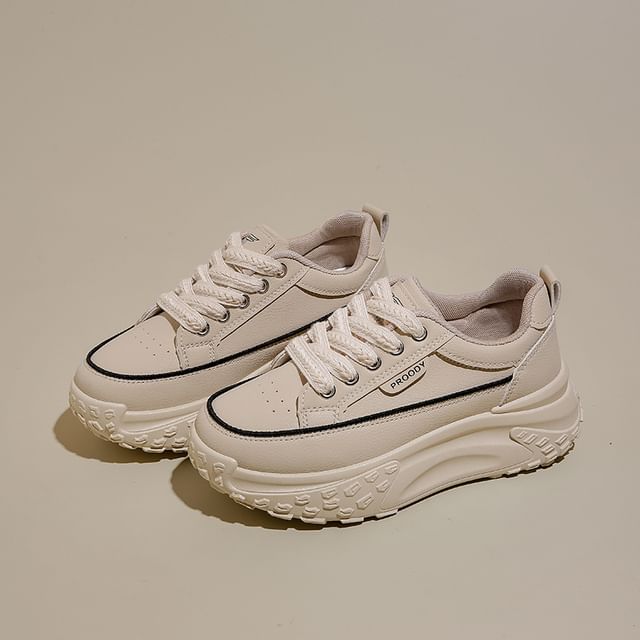 Platform Lace-Up Faux Leather Sneakers