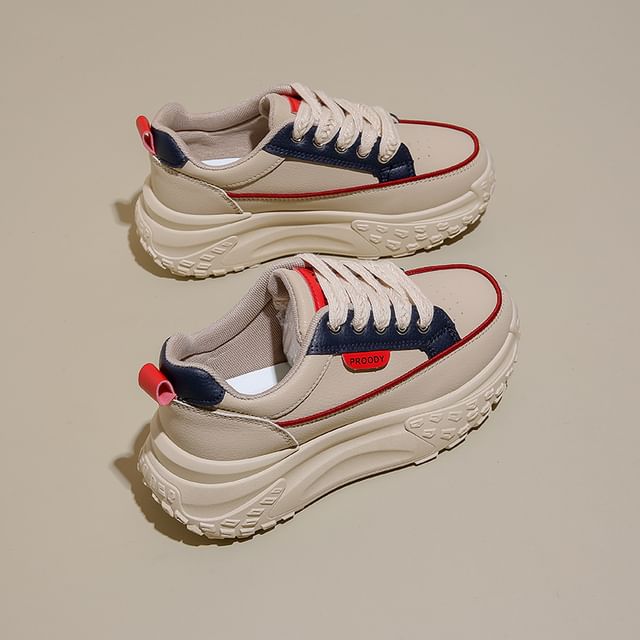 Platform Lace-Up Faux Leather Sneakers