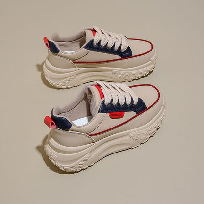 Platform Lace-Up Faux Leather Sneakers