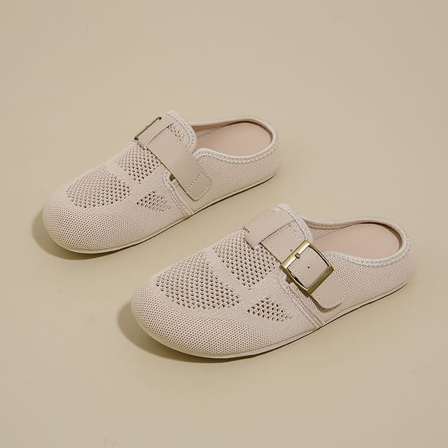 Plain Perforated Buckled Mules