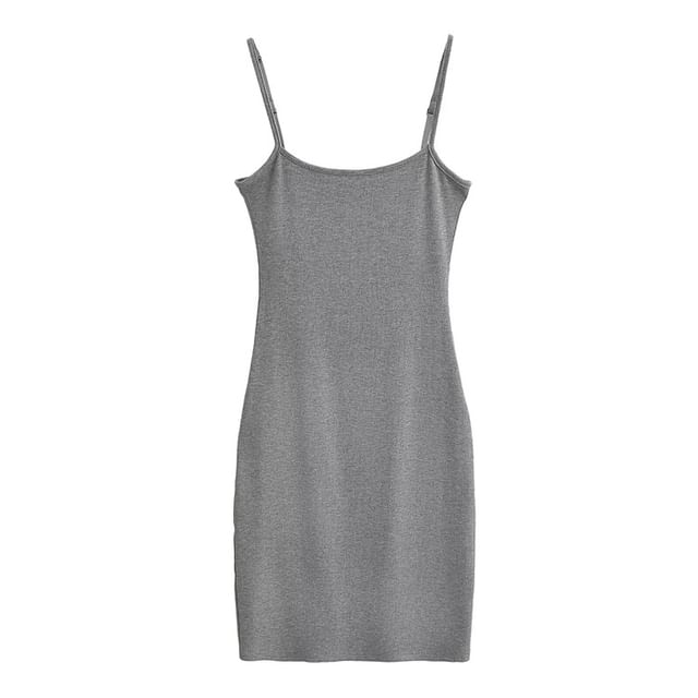 Spaghetti Strap Scoop Neck Plain Mini Bodycon Dress