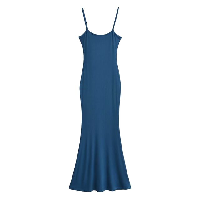 Spaghetti Strap Scoop Neck Plain Maxi Mermaid Dress