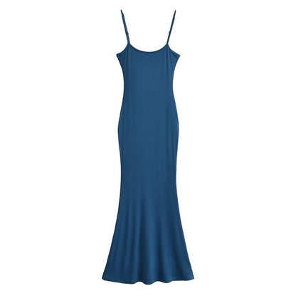 Spaghetti Strap Scoop Neck Plain Maxi Mermaid Dress