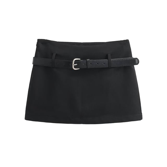Mid-Waist Solid Short Pencil Skirt with Belt