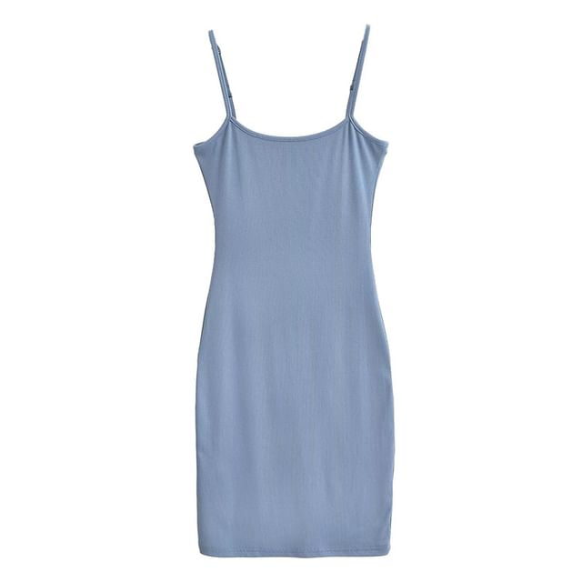 Spaghetti Strap Scoop Neck Plain Mini Bodycon Dress