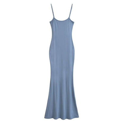 Spaghetti Strap Scoop Neck Plain Maxi Mermaid Dress