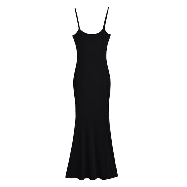 Spaghetti Strap Scoop Neck Plain Maxi Mermaid Dress