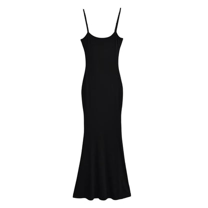 Spaghetti Strap Scoop Neck Plain Maxi Mermaid Dress