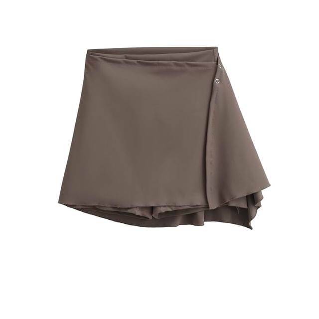 High-Rise Solid Yoga Shorts & Asymmetric Mini Wrap Skirt Set