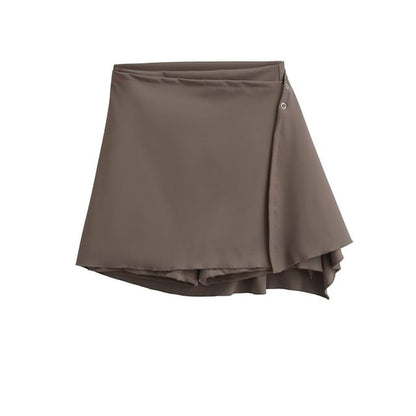 High-Rise Solid Yoga Shorts & Asymmetric Mini Wrap Skirt Set