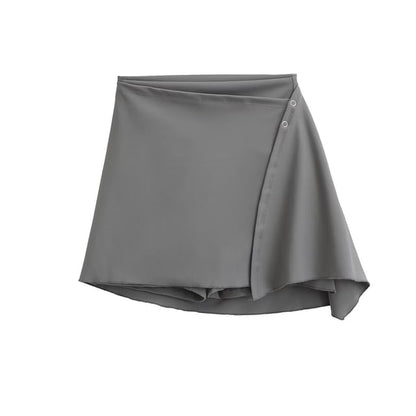 High-Rise Solid Yoga Shorts & Asymmetric Mini Wrap Skirt Set