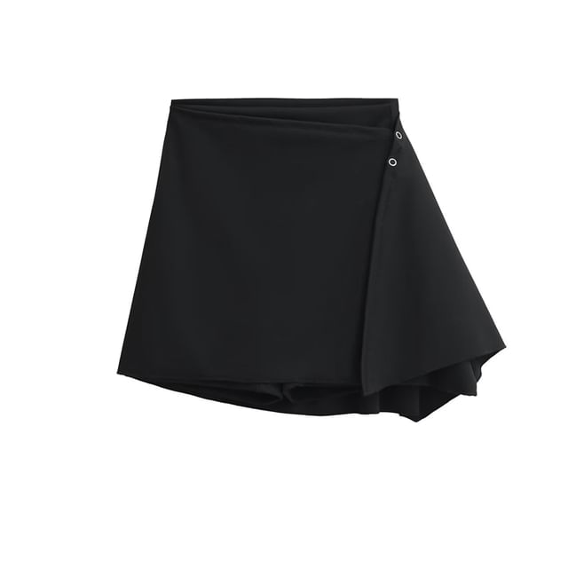 High-Rise Solid Yoga Shorts & Asymmetric Mini Wrap Skirt Set