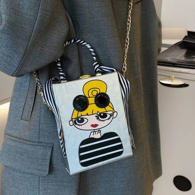 Cartoon Print Chain Strap Crossbody Bag