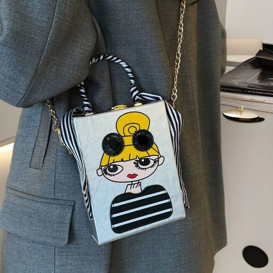 Cartoon Print Chain Strap Crossbody Bag