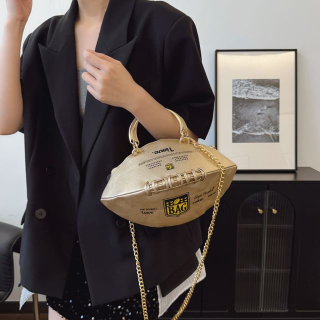 Lettering Chain Strap Rugby Crossbody Bag