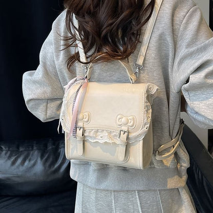 Lace Trim Bow Flap Backpack