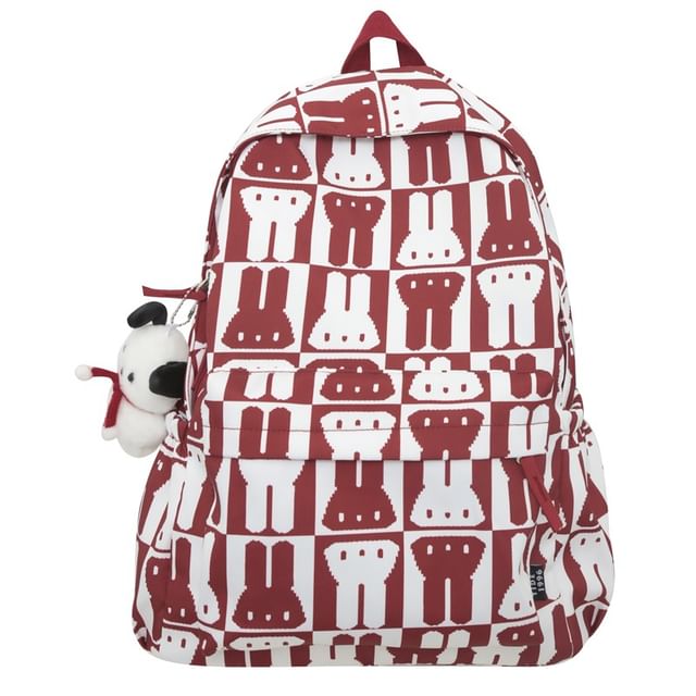 Rabbit Print Multi-Pocket Backpack