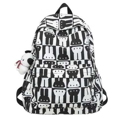 Rabbit Print Multi-Pocket Backpack