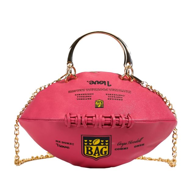 Lettering Chain Strap Rugby Crossbody Bag
