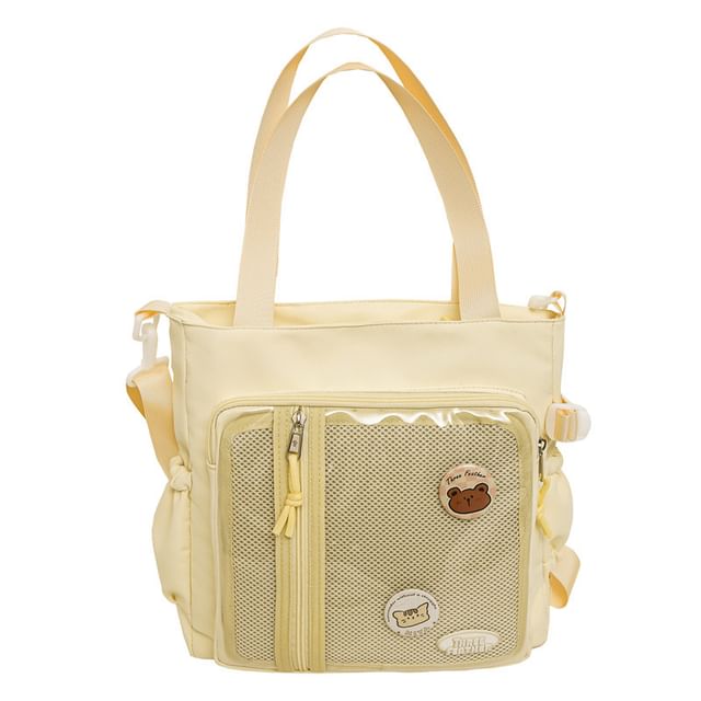 Set: Gingham Multi-Pocket Tote Bag + Badge