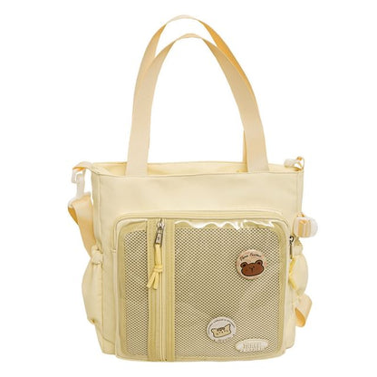 Set: Gingham Multi-Pocket Tote Bag + Badge