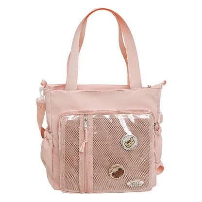 Set: Gingham Multi-Pocket Tote Bag + Badge