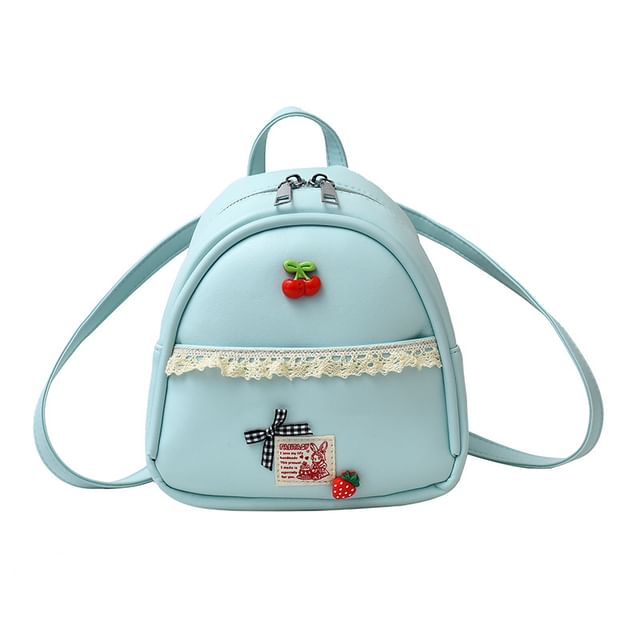 Applique Lace Trim Faux Leather Backpack