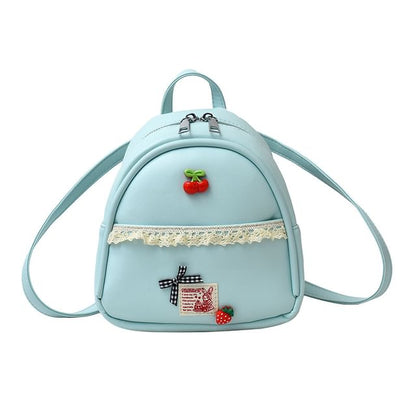 Applique Lace Trim Faux Leather Backpack