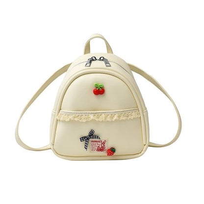 Applique Lace Trim Faux Leather Backpack