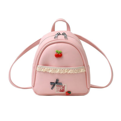 Applique Lace Trim Faux Leather Backpack