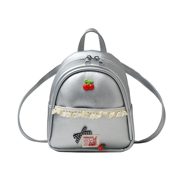 Applique Lace Trim Faux Leather Backpack