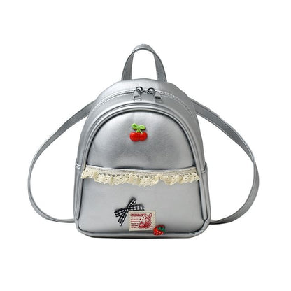 Applique Lace Trim Faux Leather Backpack