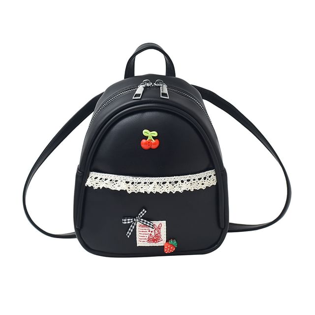 Applique Lace Trim Faux Leather Backpack