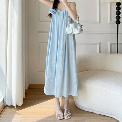 Spaghetti Strap Scoop Neck Plain Maxi A-Line Dress