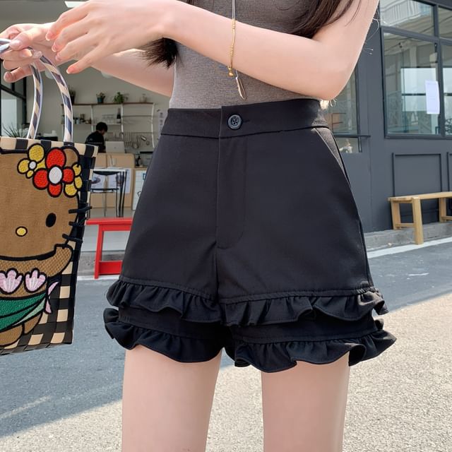 High Waist Plain Frill Shorts