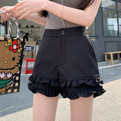 High Waist Plain Frill Shorts
