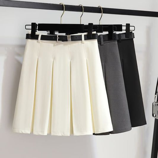 High-Rise Solid Mini Pleated Skirt