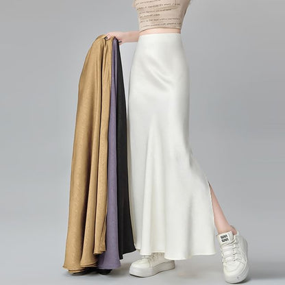 High-Waist Solid Long Mermaid Skirt