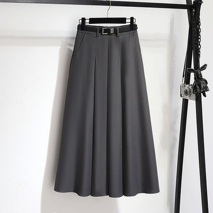 High-Waist Solid Long Flared Skirt
