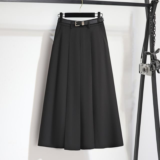 High-Waist Solid Long Flared Skirt