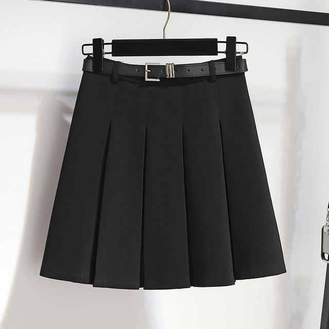 High-Rise Solid Mini Pleated Skirt