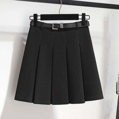 High-Rise Solid Mini Pleated Skirt