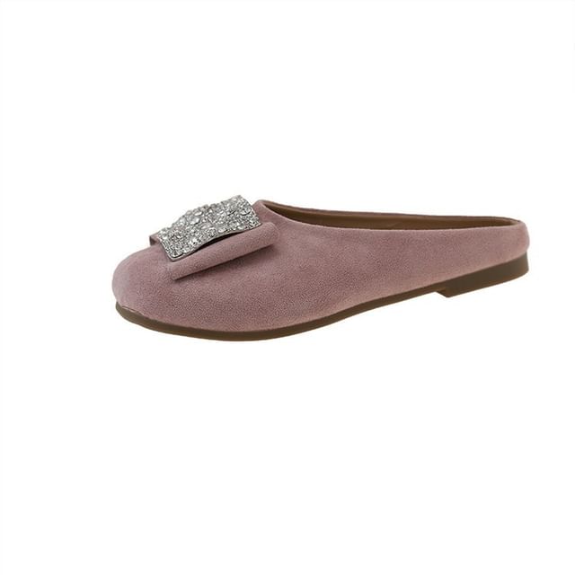 Flat Round Mules Toe Rhinestone