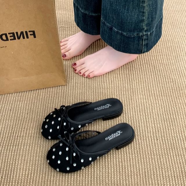 Mules Bow Mesh Rhinestone