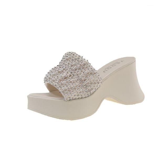 Sandals Platform Heel Rhinestone Slide Wedge