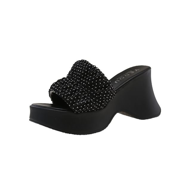 Sandals Platform Heel Rhinestone Slide Wedge